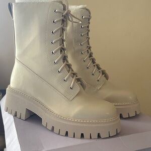 Madden Girl Cream Lace-Up Combat Boots